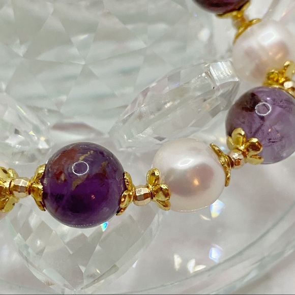 Nature Purple phantom Crystal& Pearl bracelet - Picture 4 of 5